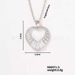 Fashionable and Elegant Brass Pave Clear Cubic Zirconia Heart Pendant Necklaces for Women, Platinum, 15.75 inch(40cm)(LE2728-1)