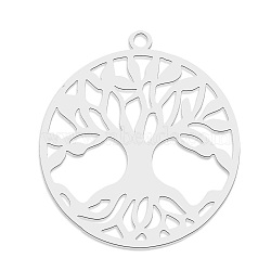 201 Stainless Steel Pendants, Laser Cut, Flat Round with Tree of Life, Stainless Steel Color, 27x25x1mm, Hole: 1.6mm(STAS-S105-LA760-1)