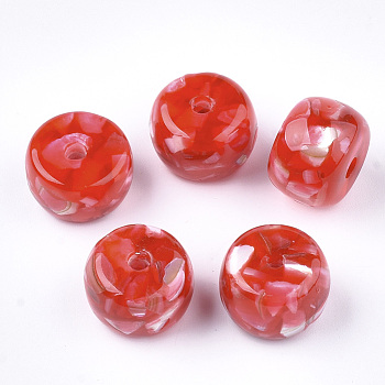 Resin Beads, with Shell, Rondelle, Red, 12x8~9mm, Hole: 1.8mm
