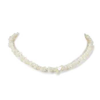 Bohemia Natural White Mother of Pearl Shell Chip Beaded Necklaces, Holiday Beach Zinc Alloy Jewelry for Women and Girls, White, 15.87 inch(40.3cm)