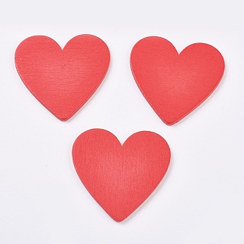 Wood Cabochons, Heart, Red, 46.5x48x2.5mm