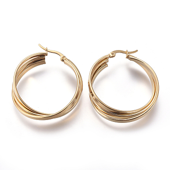 201 Stainless Steel Triple Hoop Earrings, with 304 Stainless Steel Pin, Hypoallergenic Earrings, Ring Shape, Golden, 40x35x10.5mm, Pin: 0.7mm