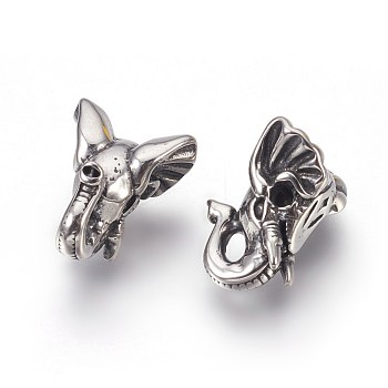 304 Stainless Steel Beads, Elephant, Antique Silver, 16x12.5x7.5mm, Hole: 1.8mm