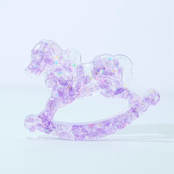 Natural Amethyst Chip & Resin Craft Display Decorations, Rocking Horse Figurine, for Home Feng Shui Ornament, 90x65x10mm