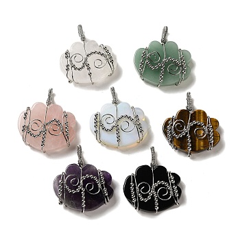 Natural & Synthetic Mixed Gemstone Copper Wire Wrapped Pendants, Cloud Charms with Brass Beads, Rack Plating, Platinum, 47~50x44.5~45x11~12mm, Hole: 6x5.5mm
