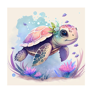 Sea Turtle Pattern DIY Diamond Painting Kits, with Resin Rhinestones, Diamond Sticky Pen, Tray Plate and Glue Clay, Lilac, Style2: 200x200mm