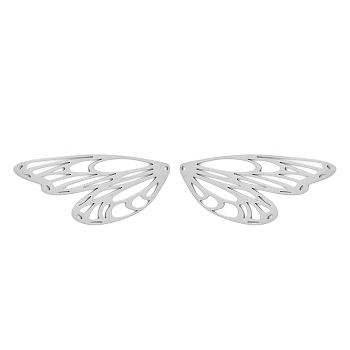 Titanium Steel Pendants, Laser Cut, Butterfly Wings, Stainless Steel Color, 48.5x20x1mm, Hole: 1.4mm