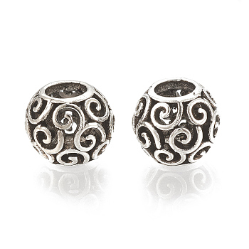 Alloy European Beads, Large Hole Beads, Hollow, Rondelle, Antique Silver, 11.5x9.5mm, Hole: 5mm