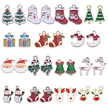 Alloy Enamel Pendants/Charms, Christmas Theme, Mixed Shapes, Mixed Color, 7.4x7.2x1.7cm, 30pcs/box