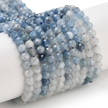 Natural Aquamarine Beads Strands, Faceted, Grade A, Round, 3.5~3.8mm, Hole: 0.7mm, about 111~128pcs/strand, 15.16~15.39''(38.5~39.1cm)