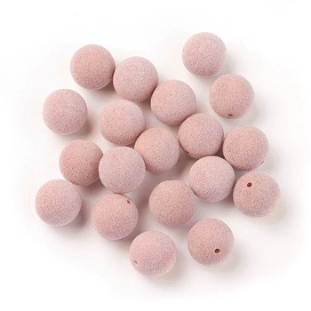 Flocky Acrylic Beads, Half Drilled, Round, Pink, 11.5~12mm, Hole: 1.6mm
