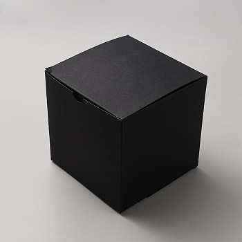 Paper Gift Packaging Boxes, Foldable Storage Boxes for Gift, Square, Black, 12x12x12cm