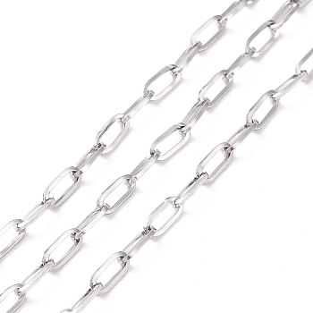 304 Stainless Steel Cable Chains, Unwelded, with Spool, Stainless Steel Color, 6~6.3x2.6x0.6mm, about 32.81 Feet(10m)/Roll