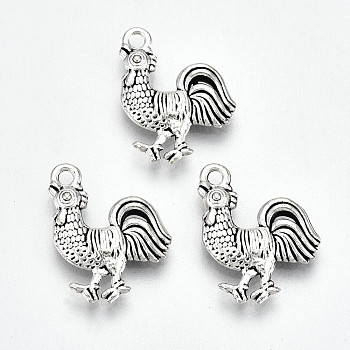 Tibetan Style Alloy Pendants, Lead Free & Cadmium Free, Rooster, Antique Silver, 18.5x16x3mm, Hole: 1.8mm