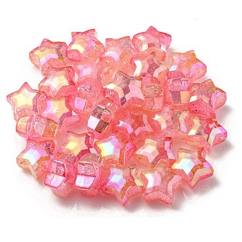 UV Plating Transparent Crackle Acrylic Beads, Gradient Color, Star, Pink, 20x21.5x13mm, Hole: 3mm
