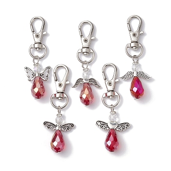 Angel Glass Pendant Decorations, with Alloy Swivel Lobster Claw Clasps, Platinum, 60~62mm