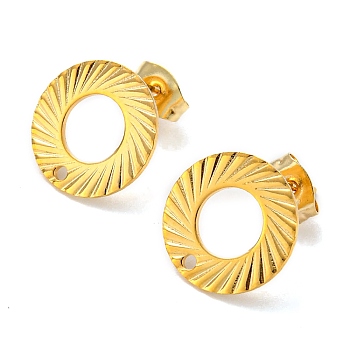 201 Stainless Steel Stud Earrings Finding, with 304 Stainless Steel Pins, Donut, Real 24K Gold Plated, 13mm, Hole: 1.2mm, Pin: 0.8mm