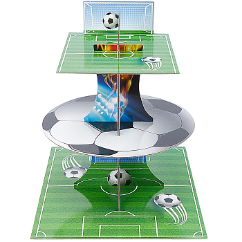 Football Match Theme Paper 3-Tier Round Cupcake Stand, for Sports Lover Special Event Decoration, Lime Green, 291x256x330mm