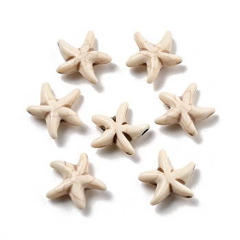 Crackle Opaque Acrylic Beads, Imitation Turquoise, Starfish, Blanched Almond, 13.5x13.5x5mm, Hole: 1.6mm