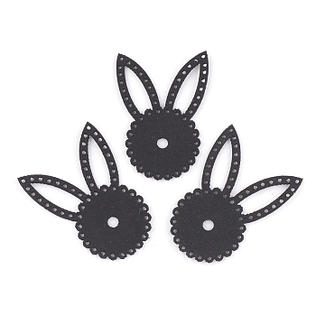 PU Leather Bunny Fabric Beads, Rabbit Head, Black, 48x34x1.5mm, Hole: 1.5mm