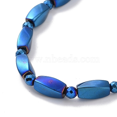Synthetic Hematite Twist Rectangle & Round Beaded Necklace with Magnetic Clasp for Men Women(G-C006-09BL)-2