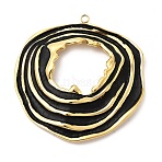 304 Stainless Steel Enamel Big Pendants, Flat Round, Ion Plating(IP), Real 18K Gold Plated, Black, 55x52x7mm, Hole: 3mm(STAS-P427-03G-01)