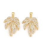 Brass Micro Pave Clear Cubic Zirconia Pendants, Coconut Tree Charms, Rack Plating, Long-Lasting Plated, Lead Free & Cadmium Free, Real 18K Gold Plated, 26.5x20x4mm, Hole: 4x3mm(CU-CBA5CB0-10G)