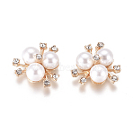 Alloy Cabochons, with Crystal Rhinestone & Acrylic Imitation Pearl, Flower, Light Gold, White, 19~20x21~22x10mm(X-PALLOY-I198-A05)