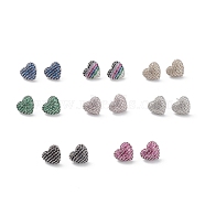 Heart Brass Cubic Zirconia Ear Studs for Women Men, Lead Free & Cadmium Free, Platinum, Long-Lasting Plated, Mixed Color, 11x12x4mm, Pin: 0.8mm(EJEW-K245-01P)