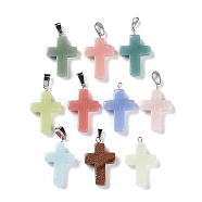 Synthetic Noctilucent Stone/Luminous Stone Pendants, Glow in the Dark Cross Charms with Stainless Steel Color Plated 201 Stainless Steel Snap on Bails, Mixed Color, 30~31x19x4.5mm, Hole: 7x4mm(G-Z054-03B)
