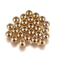 202 Stainless Steel Beads, Round, Golden, 8x7mm, Hole: 3mm(STAS-L222-43G)