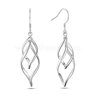 SHEGRACE Brass Dangle Earrings, with 925 Sterling Silver Pins, Leaf, Platinum, 48x12mm(JE888A)