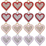 40Pcs 4 Style Alloy Enamel Pendants, with Crystal Rhinestone, Heart Charm, Mixed Color, 15x13.5x2mm, Hole: 2mm, 10pcs/style(FIND-SC0007-58)