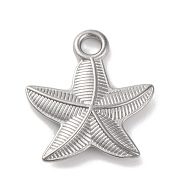 Ocean Theme 304 Stainless Steel Pendants, Stainless Steel Color, Starfish, 21.5x19x3mm, Hole: 2.8mm(STAS-M072-05B-P)