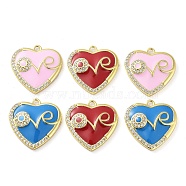 Brass Micro Pave Clear Cubic Zirconia Pendants, with Enamel, Real 18K Gold Plated, Heart Charm, Mixed Color, 20.5x20x4mm, Hole: 1.8mm(KK-F871-12G)