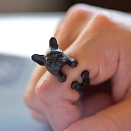 French Bulldog Alloy Open Cuff Rings for Unisex, Black, US Size 8(18.1mm)(PW-WG95873-03)