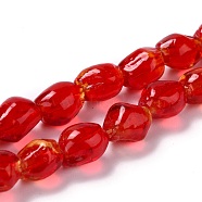 Handmade Lampwork Beads Strands, Nuggets, Red, 10x9.5x7.5mm, Hole: 1.2mm, about 40pcs/strand, 15.16 inch(38.5cm)(LAMP-I022-27A)