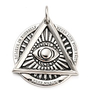 316L Surgical Stainless Steel Pendants, with Jump Ring, Eye of Providence/All-seeing Eye Charm, Antique Silver, 41x37x4.5mm, Hole: 7.5mm(STAS-D012-05AS)