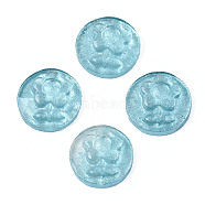 Spray Painted Transparent Resin Cabochons, Flat Round with Flower, Sky Blue, 10x3.5mm(CRES-S302-64-A02)