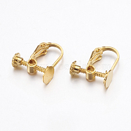 Brass Clip-on Earring Findings, with Round Flat Pad, Golden, 15.5x6x13.5mm, Tray: 6mm(KK-K225-14-G)