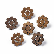 Walnut Wood Stud Earring Findings, with 316 Stainless Steel Pin and Hole, Flower, Tan, 17.5x17.5mm, Hole: 1.8mm, Pin: 0.7mm(MAK-N032-038)