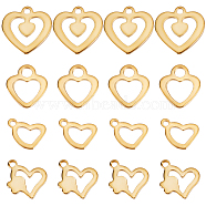 48Pcs 4 Style 201 Stainless Steel Charms, Hollow, Heart, Real 24K Gold Plated, 8.5~13x7.5~13x0.9~1mm, Hole: 1.2~2.4mm, 12pcs/style(STAS-BBC0003-14)