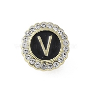 Letter Enamel Pins, Alloy Brooches for Backpack Clothes, with Clear Cubic Zirconia , Letter V, 17.8x17mm(JEWB-S042-03V-G)