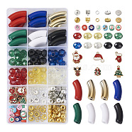 DIY Christmas Jewelry Making Finding Kits, Including Acrylic Tube Beads, Christmas Glove & Tree & Reindeer Alloy Enamel Pendants & Tube Bails & Beads, Mixed Color, 230Pcs/box(DIY-BT0001-44)