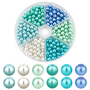300Pcs 6 Colors Baking Painted Pearlized Glass Pearl Round Beads, Deep Sky Blue, 6~7mm, Hole: 1mm, 50Pcs/color(HY-AR0001-07)