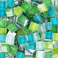 Transparent Glass Cabochons, Mosaic Tiles, for Home Decoration or DIY Crafts, Square, Green, 10x10x4mm, 200pcs/bag(X-GLAA-WH0025-18C)