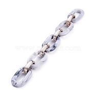 Handmade Acrylic Cable Chains, Imitation Gemstone Style, with CCB Plastic Linking Ring, Rectangle, Rose Gold, WhiteSmoke, Links: 38x23.5x6.5mm and 24.5x15x6.5mm, 39.37 inch(1m)/strand(AJEW-JB00634-02)