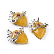Natural Topaz Jade Pendants, Teardrop with Mask Charms, with Rack Plating Platinum Plated Brass Ruby Rhinestone Findings, 37~37.5x34.5~36x10~11mm, Hole: 6x4mm(G-P496-02P-05)