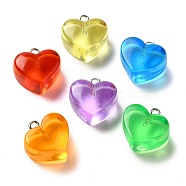 10Pcs Transparent Resin Imitation Jelly Pendants, Heart Charms with Platinum Plated Iron Loops, Valentine's Day, Mixed Color, 17.5x17.5x10mm, Hole: 2mm(FIND-B031-02)