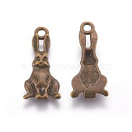 Metal Alloy Bunny Pendants, Lead Free, Nickel Free and Cadmium Free, Antique Bronze, Rabbit, 23.5x10.3x2.8mm, Hole: 2mm(X-PALLOY-A15373-AB-NF)